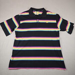 Vintage South Pole Polo Shirt Men XL  Striped Black Rainbow Y2K Short Sleeve